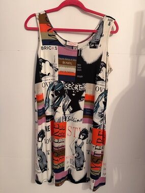 Boutique Brand Graphic Print Sleeveless Tank Dress - White Multi